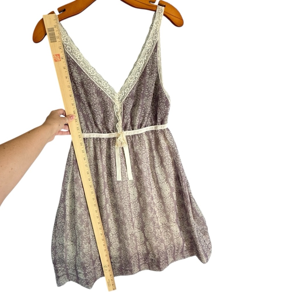 Benetton Babydoll Dress Purple Floral Y2K Coquette Knee Length Sheer Lace M - Picture 4 of 7